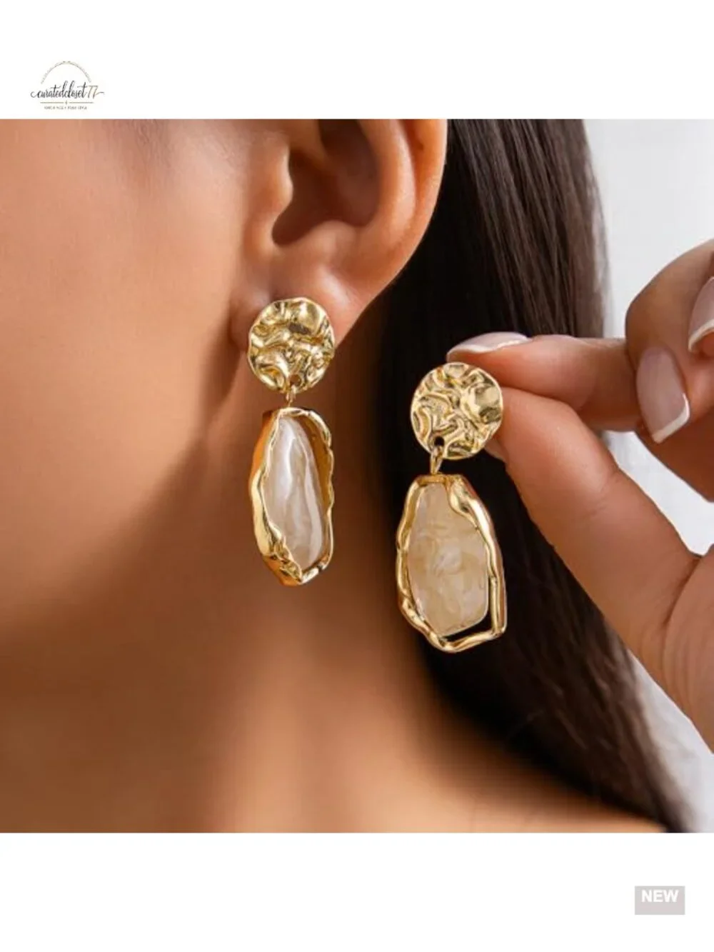 Dainty Irregular Crystal Drop Dangle Earrings 14K Gold Plated Statement Chunky
